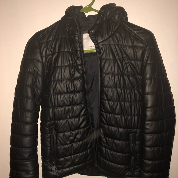 zara faux leather puffer jacket
